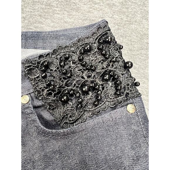 Exte Jean Pants Women's Size 26 Black Lace & Beads Made in Italy - Picture 8 of 16